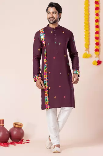 Wine pure rayon navratri special premium designer kurta pyjama