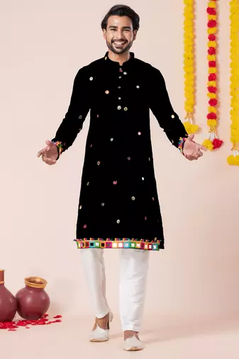Black pure rayon navratri special premium designer kurta pyjama
