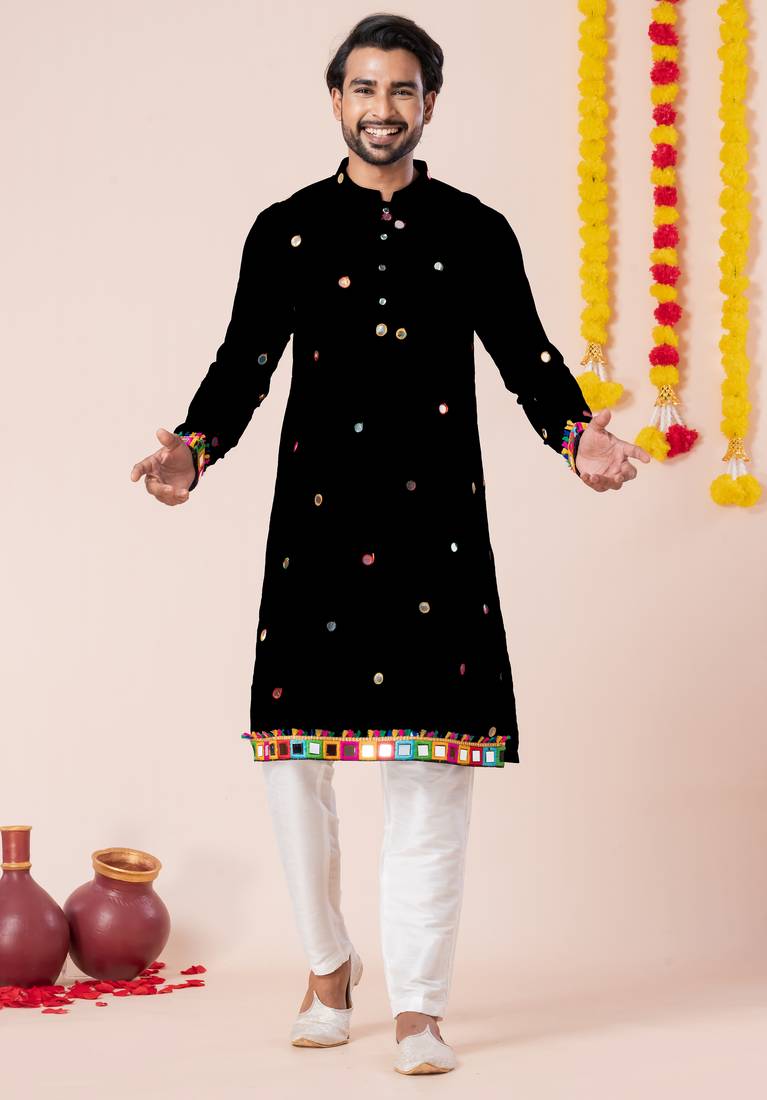 Black pure rayon navratri special premium designer kurta pyjama