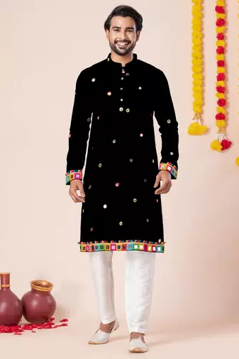 Black pure rayon navratri special premium designer kurta pyjama
