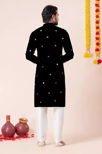 Black pure rayon navratri special premium designer kurta pyjama
