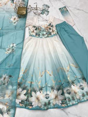 Blue White Ombre Anarkali Dress with Dupatta 6