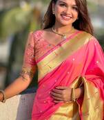 rani pink maharastrian paithani silk blend saree
