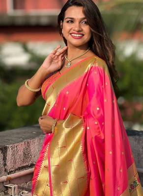 rani pink maharastrian paithani silk blend saree 2