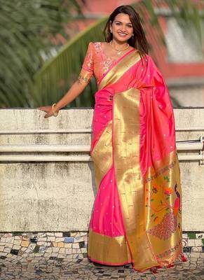 rani pink maharastrian paithani silk blend saree 3