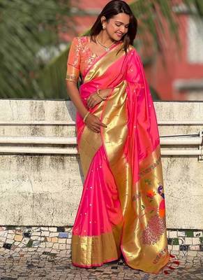 rani pink maharastrian paithani silk blend saree 4