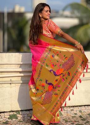rani pink maharastrian paithani silk blend saree 5