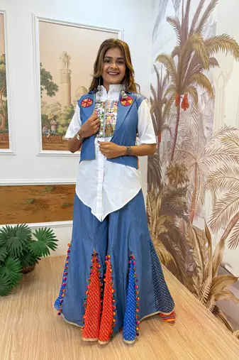 Beautiful Embroidery work Pure Cotton Fabric Full Stitched with Shirt Palazzo Set