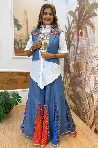 Beautiful Embroidery work Pure Cotton Fabric Full Stitched with Shirt Palazzo Set