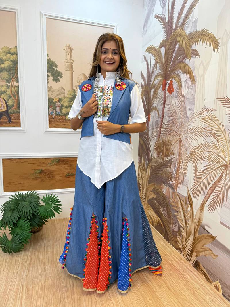 Beautiful Embroidery work Pure Cotton Fabric Full Stitched with Shirt Palazzo Set