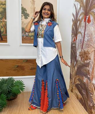Beautiful Embroidery work Pure Cotton Full Stitched with Shirt Palazzo Set 6