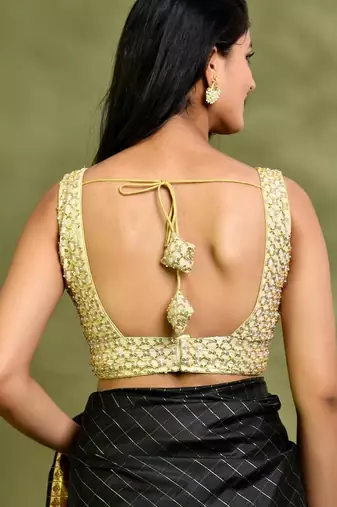 Golden Pearl Cutdana Sleeveless Padded Blouse