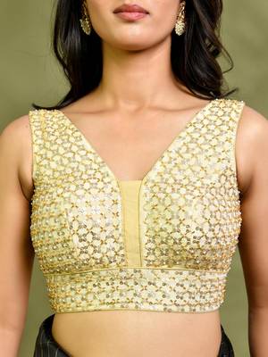 Golden Pearl Cutdana Sleeveless Padded Blouse 4