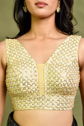 Golden Pearl Cutdana Sleeveless Padded Blouse