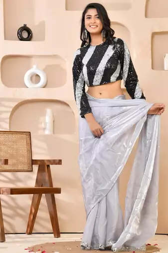 Silver & Black Cutdana Sequined Padded Blouse
