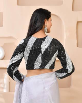 Silver & Black Cutdana Sequined Padded Blouse 3