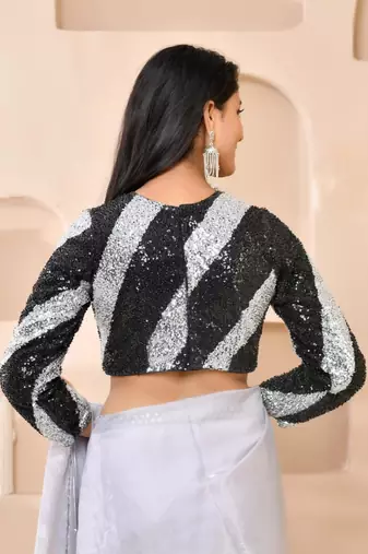 Silver & Black Cutdana Sequined Padded Blouse