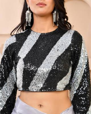 Silver & Black Cutdana Sequined Padded Blouse 4