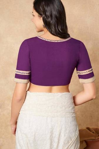 Purple Pure Cotton Round Neck Readymade Blouse