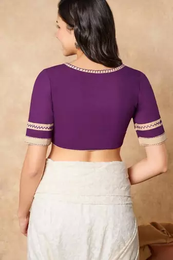 Purple Pure Cotton Round Neck Readymade Blouse