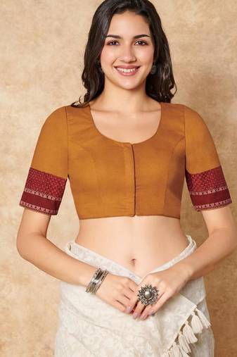 Mustard Pure Cotton Round Neck Readymade Blouse