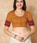 Mustard Pure Cotton Round Neck Readymade Blouse