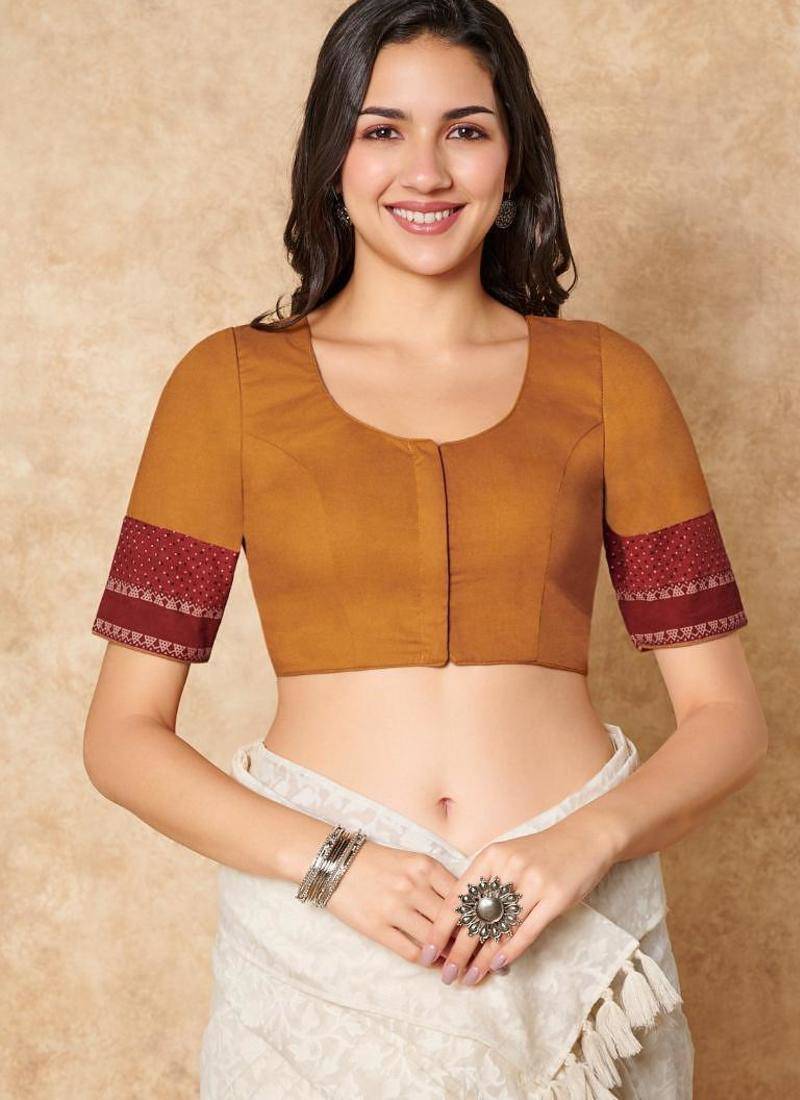 Mustard Pure Cotton Round Neck Readymade Blouse