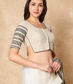 Off White Pure Cotton Round Neck Readymade Long Blouse