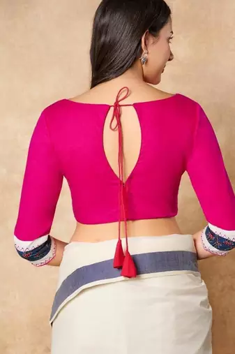 Pink Pure Cotton Boat Neck Readymade Blouse