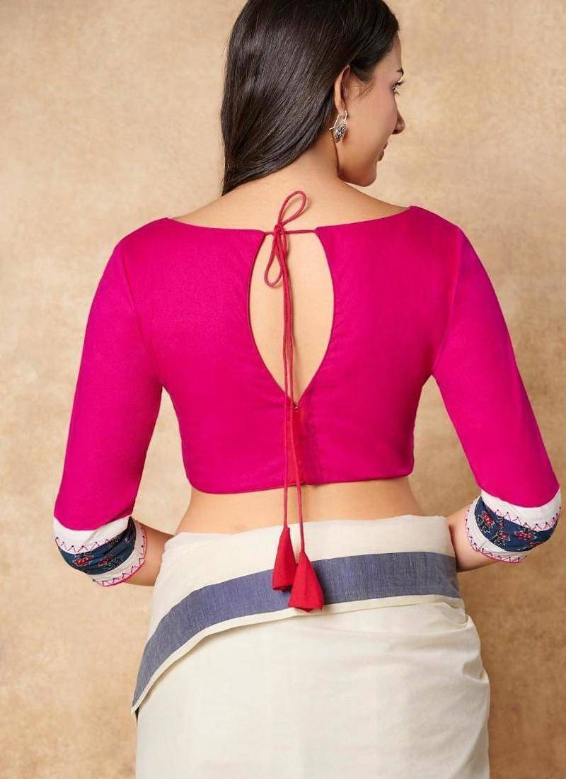 Pink Pure Cotton Boat Neck Readymade Blouse