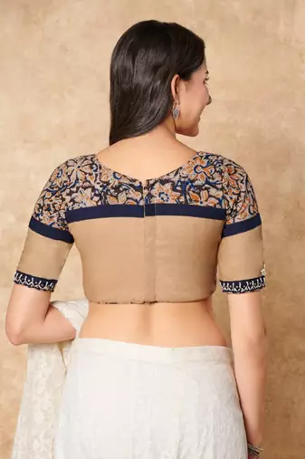 Beige Kalamkari Pure Cotton Readymade Blouse
