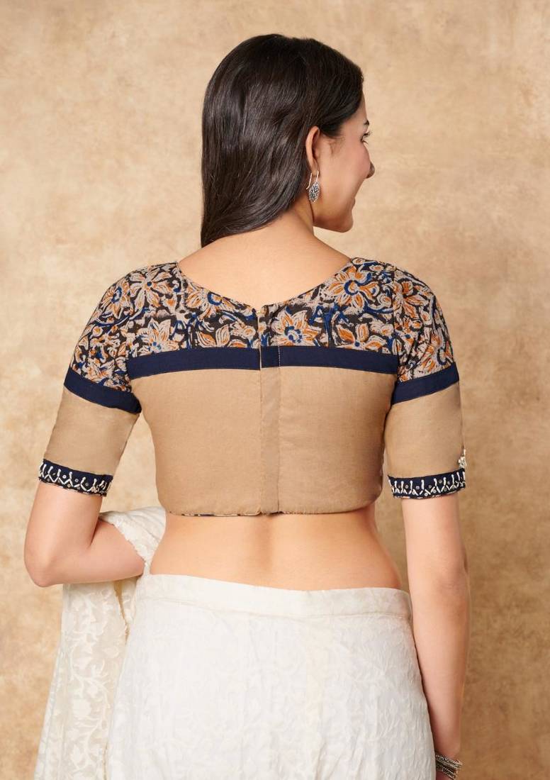Beige Kalamkari Pure Cotton Readymade Blouse