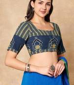 Blue Hand Block Printed Ajrakh Pure Cotton Readymade blouse