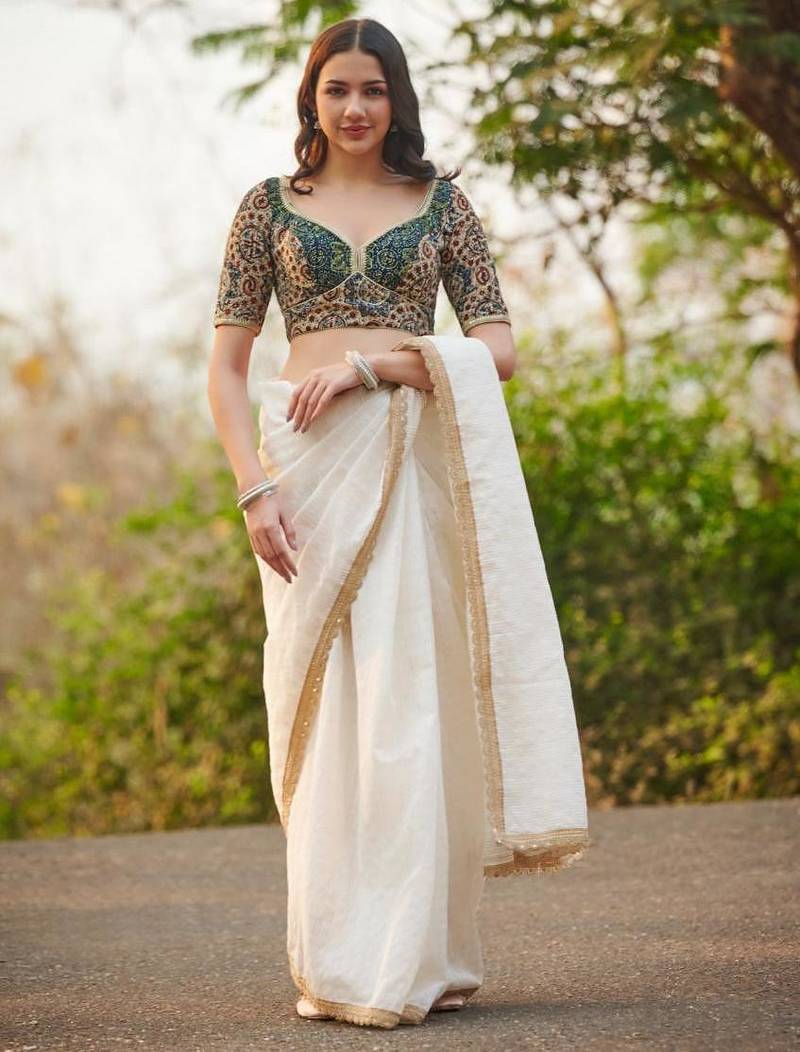 Beige Hand Block Printed Ajrakh Pure Cotton Sweetheart Neck Readymade Blouse
