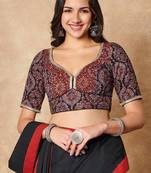 Black Hand Block Printed Ajrakh Pure Cotton Sweetheart Neck Readymade Blouse