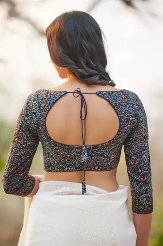 Blue Hand Block Printed Ajrakh Pure Cotton Readymade Blouse