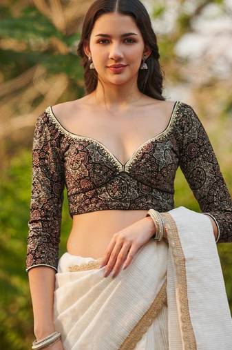 Black Hand Block Printed Ajrakh Pure Cotton Readymade Blouse