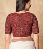 Maroon Hand Block Printed Ajrakh Pure Cotton Round Neck Readymade Blouse