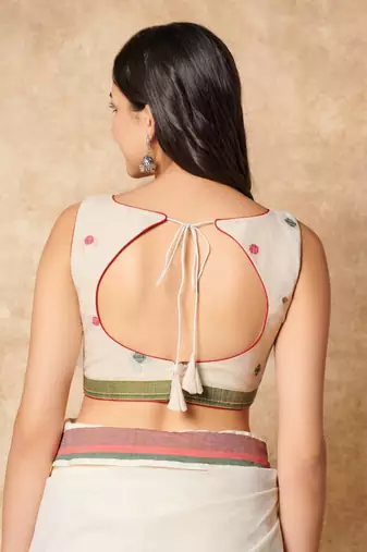 Off White Pure Cotton Boat Neck Readymade Blouse