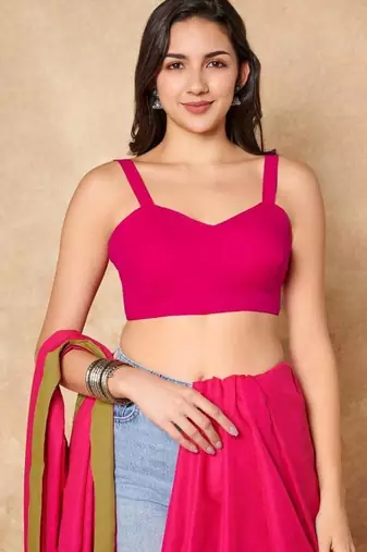 Red Pure Cotton Sleeveless Readymade Blouse