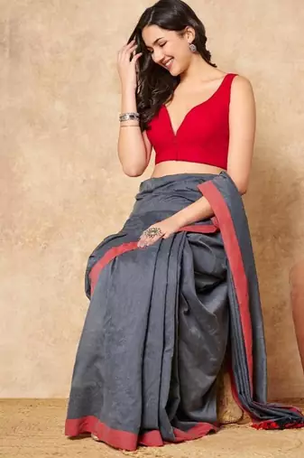 Red Pure Cotton Sleeveless Readymade Blouse