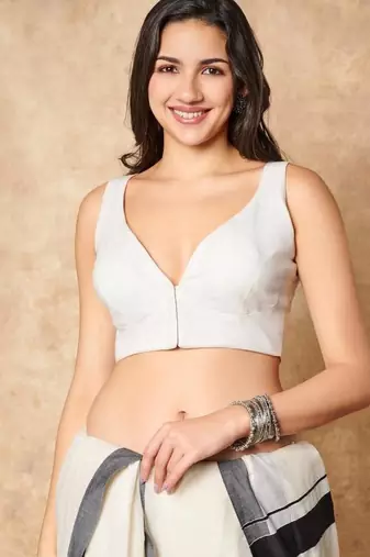 White Pure Cotton Sleeveless Readymade Blouse