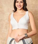 White Pure Cotton Sleeveless Readymade Blouse