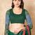 Green Pure Cotton Readymade Blouse With Hand Block Printed Ajrakh Sleeves