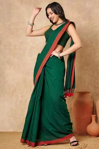 Green Pure Cotton Sleeveless Readymade Blouse