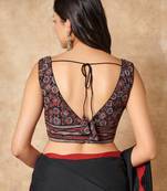 Black Hand Block Printed Ajrakh Pure Cotton V Neck Readymade Blouse