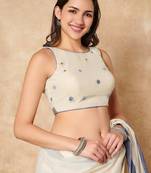 Off White  Pure Cotton Boat Neck Readymade Blouse