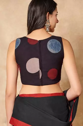 Black Pure Cotton Sleeveless Readymade Blouse