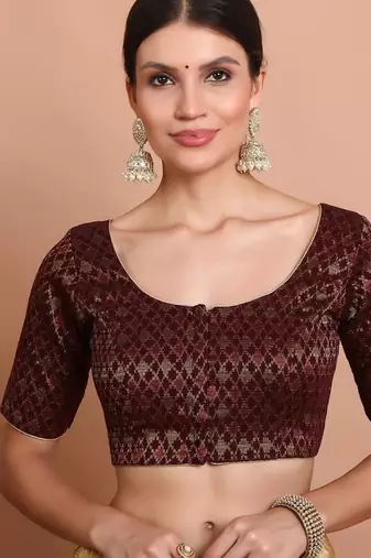 Maroon Brocade Round Neck Readymade Blouse