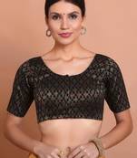 Black Brocade Round Neck Readymade Padded Blouse